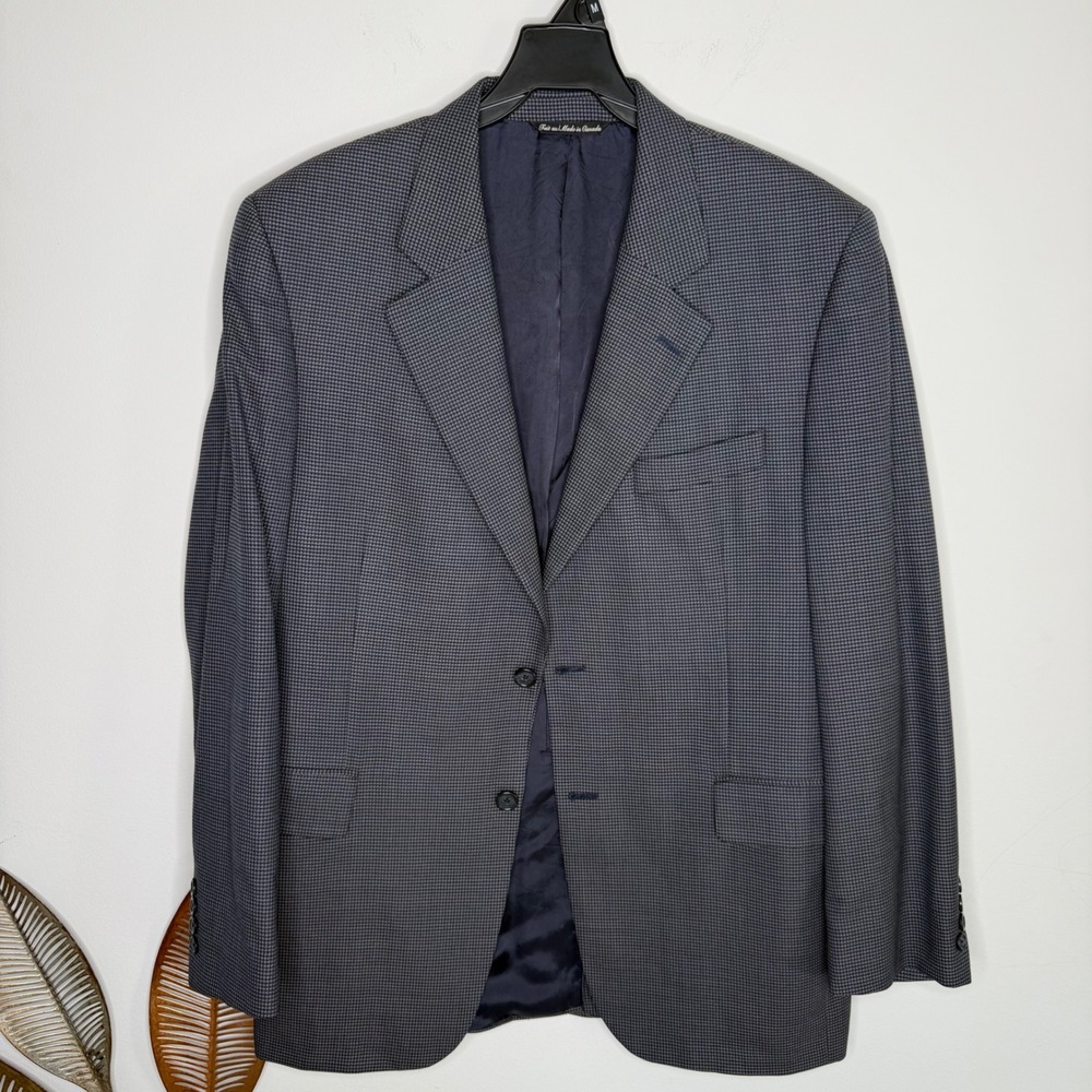 Jack Victor Collection 42R Wool Blazer Micro Houndstooth Sport Coat‎ Blue Grey